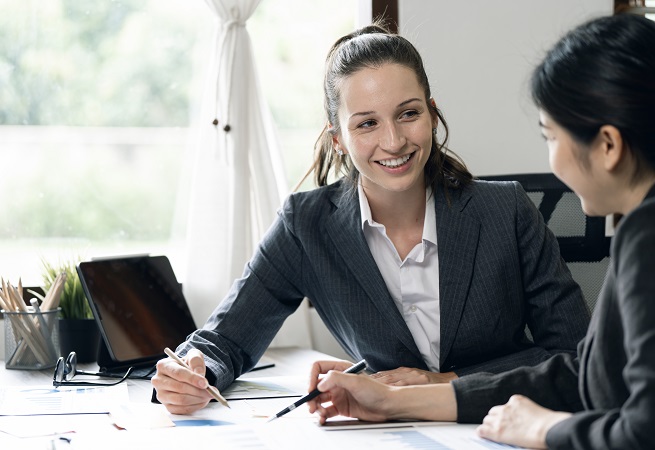 Businesswoman presentation in a corporate office